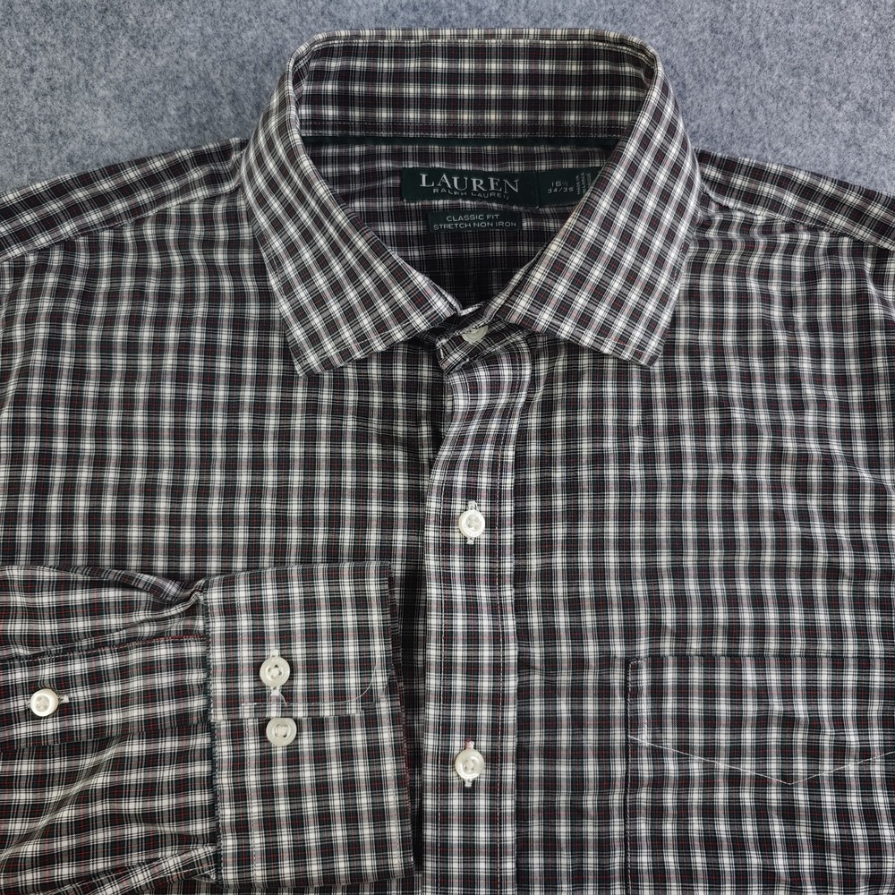 Lauren Ralph Lauren Dress Shirt Mens 16.5 34/35 Classic Fit Non Iron Green Red
